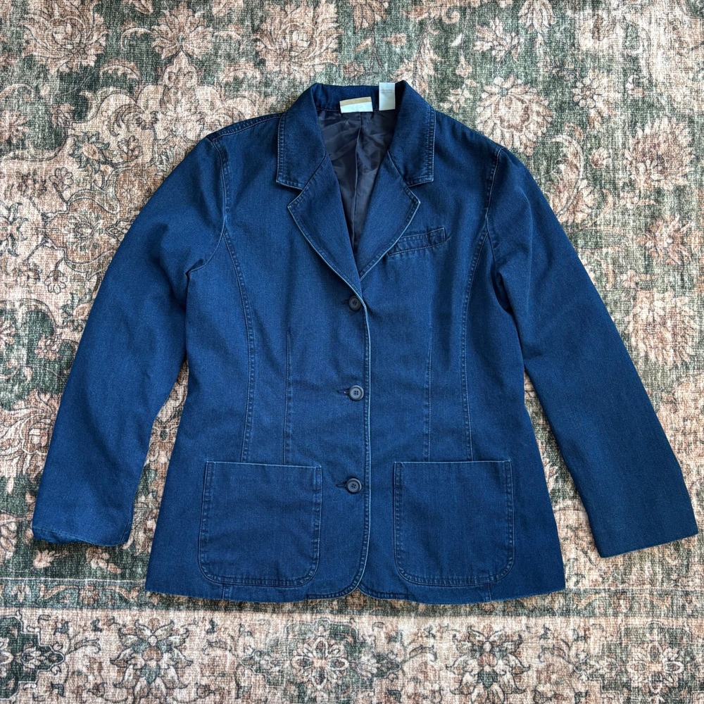 90s Vintage Liz Claiborne Denim Blazer 16 Dark Wash Button Fall Jacket Boho Y2K